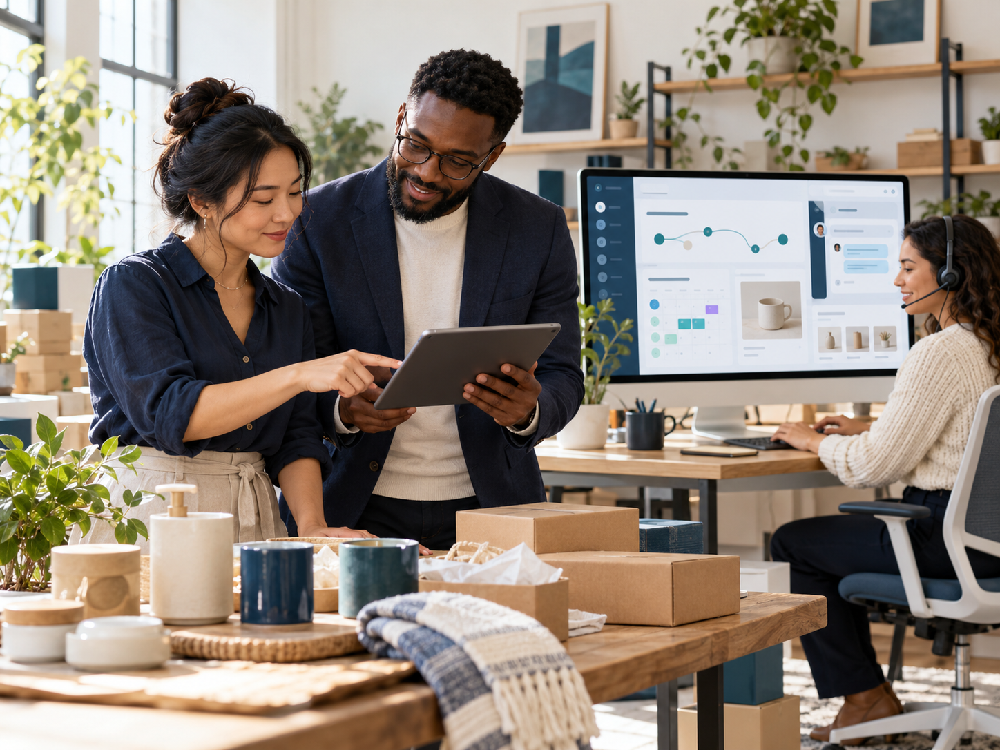 Illustrative human-centered service concept: Connected sales support, commerce and improvement.